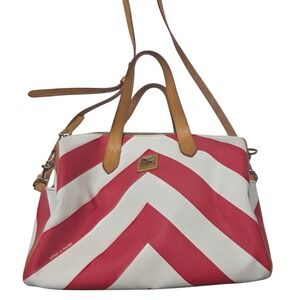 Dooney & Bourke Satchel Women M  Red White Chevron Coated Canvas Leather Trim
